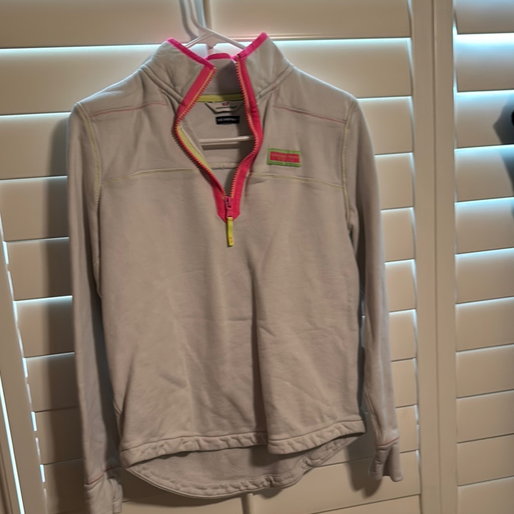 Vineyard Vines White and Pink Zip Pullover